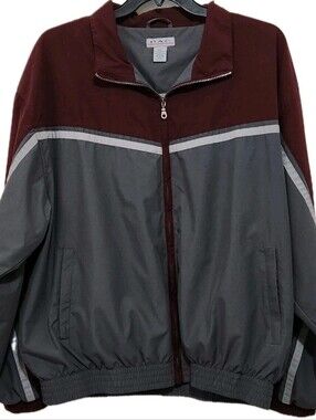 Vtg D.A.C. Performance Mens 2XLT Gray Maroon Full Zip Jersey Lined Windbreaker